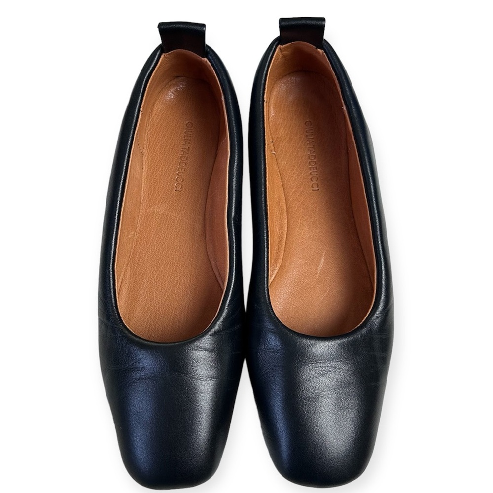 Giulia Taddeucci Black Italian Square Toe Ballerina Flats